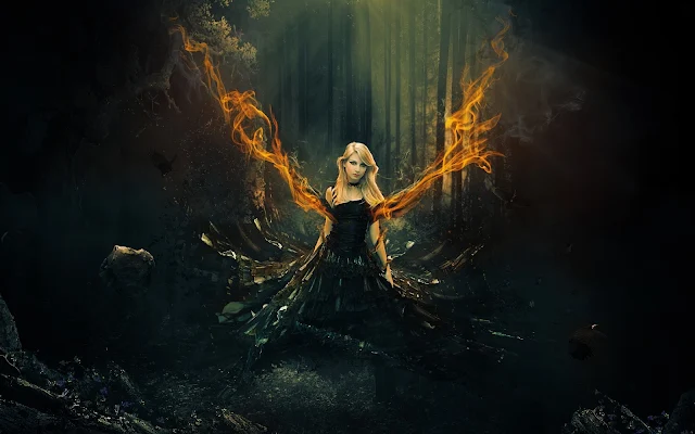 Gothic Girl in Forest Creative and Graphics wallpaper. Click on the image above to download for HD, Widescreen, Ultra HD desktop monitors, Android, Apple iPhone mobiles, tablets.