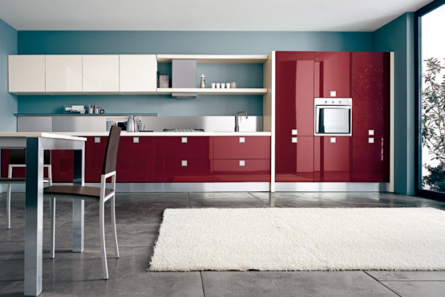 Model Desain Kitchen Sets Merah Minimalis Modern