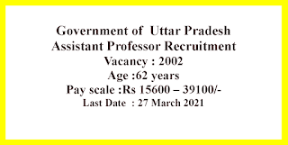 Assistant Professor Recruitment - Government of  Uttar Pradesh