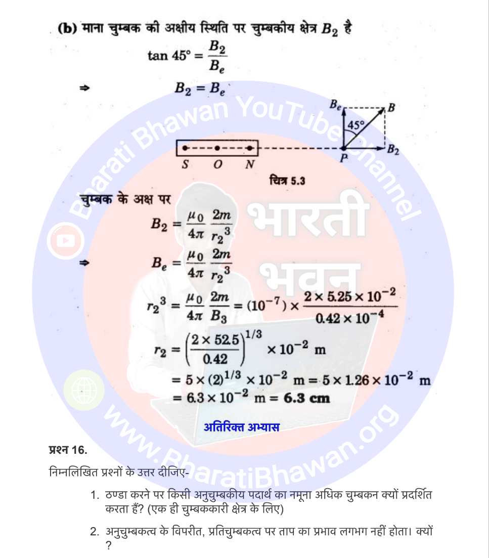 Class 12th Physics Chapter 5. Magnetism and Matter | 5. चुम्बकत्व और द्रव्य, Class 12 Physics Chapter 5 in Hnidi, कक्षा 12 नोट्स, सभी प्रश्नों के उत्तर, कक्षा 12वीं के प्रश्न उत्तर, भौतिकी-I (XII)