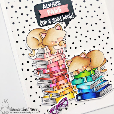 Always Paws for a Good Book Card by Samantha Mann for Newton's Nook Designs, Heat Embossing, Die Cutting, Kittens, Books, Book Club, Card Making, #cardmaking #handmadecards #newtonsnook #newtonsnookdesigns #books #kitten