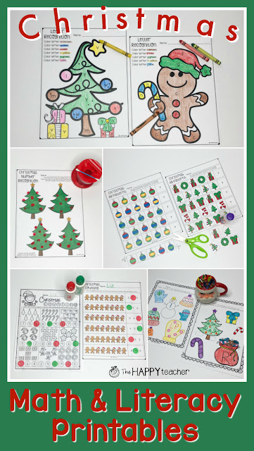 Preschool and Kindergarten math and literacy activities for Christmas