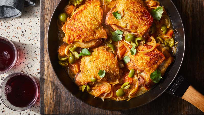 Braised Chicken Thighs with Apricots and Green Olives