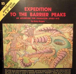 Cover art of S3 Expedition to the Barrier Peaks, TSR 1980, by Erol Otus
