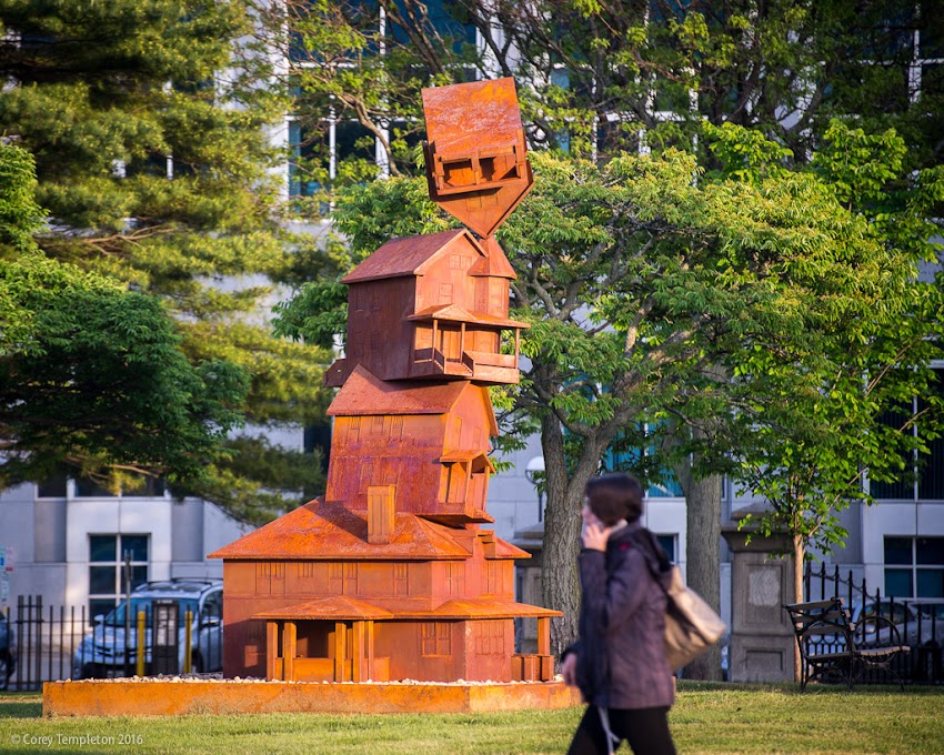 Photo by Corey Templeton. “The American Dream” by sculptor Judith Hoffman in Portland, Maine Lincoln Park.