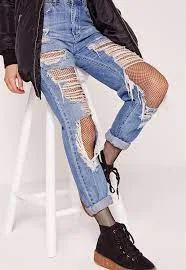 Fishnet Stockings With Ripped Jeans