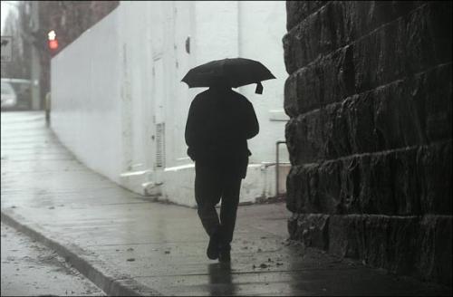 walking alone in rain