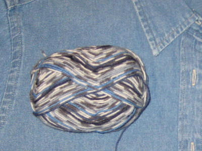 Multicolored blue sock yarn matches denim