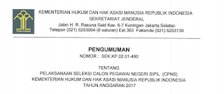 Lowongan Kerja CPNS Terbaru Kementerian Hukum dan Hak Asasi Manusia Republik Indonesia Tahun 2017