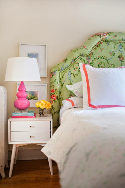 hot pink white green bedroom