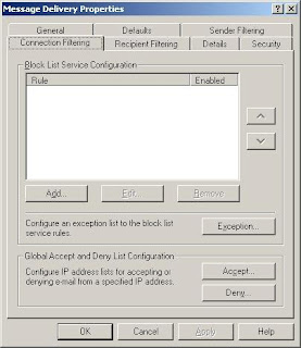 Configuring blacklist support with Exchange 2003 server