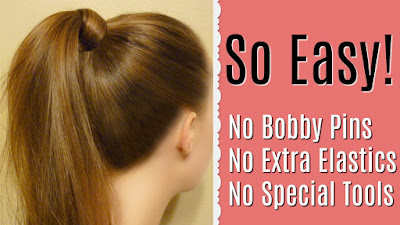 Hair wrapped ponytail using no bobby pins or extra elastics!