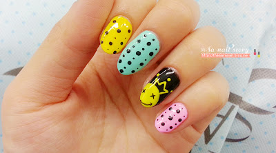 Colorful Dots & Smile face nail art, easy nail art, dot nailart