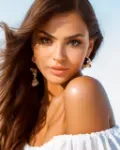 Iranian girl, off shoulder white top, portrait shot, AI generated image, thumbnail image