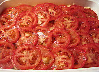 Cabbage Layered with Sliced Tomatoes Ready for Oven