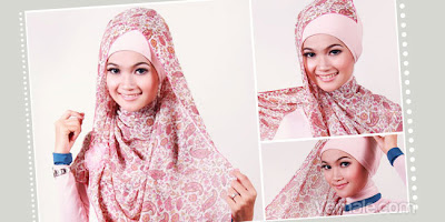 Cara memakai jilbab segi empat motif