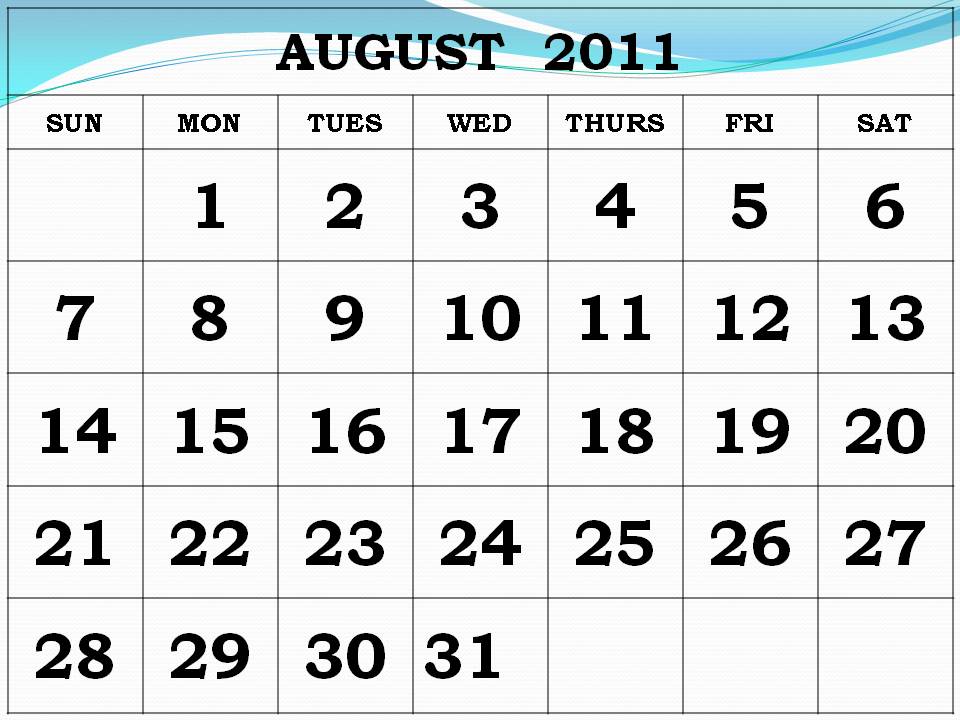 august calendar 2011. august 2011 printable calendar