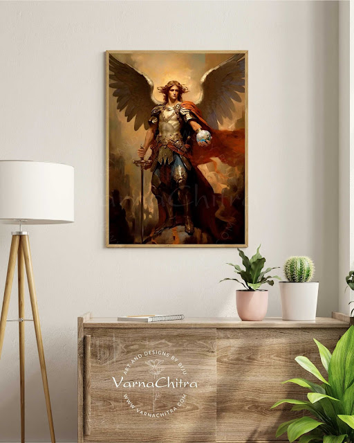 angel painting with classy oil painting of archangel saint michael by biju varnachitra