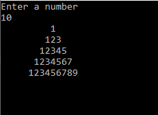 How to printing 1 123 12345 in triangle in c#