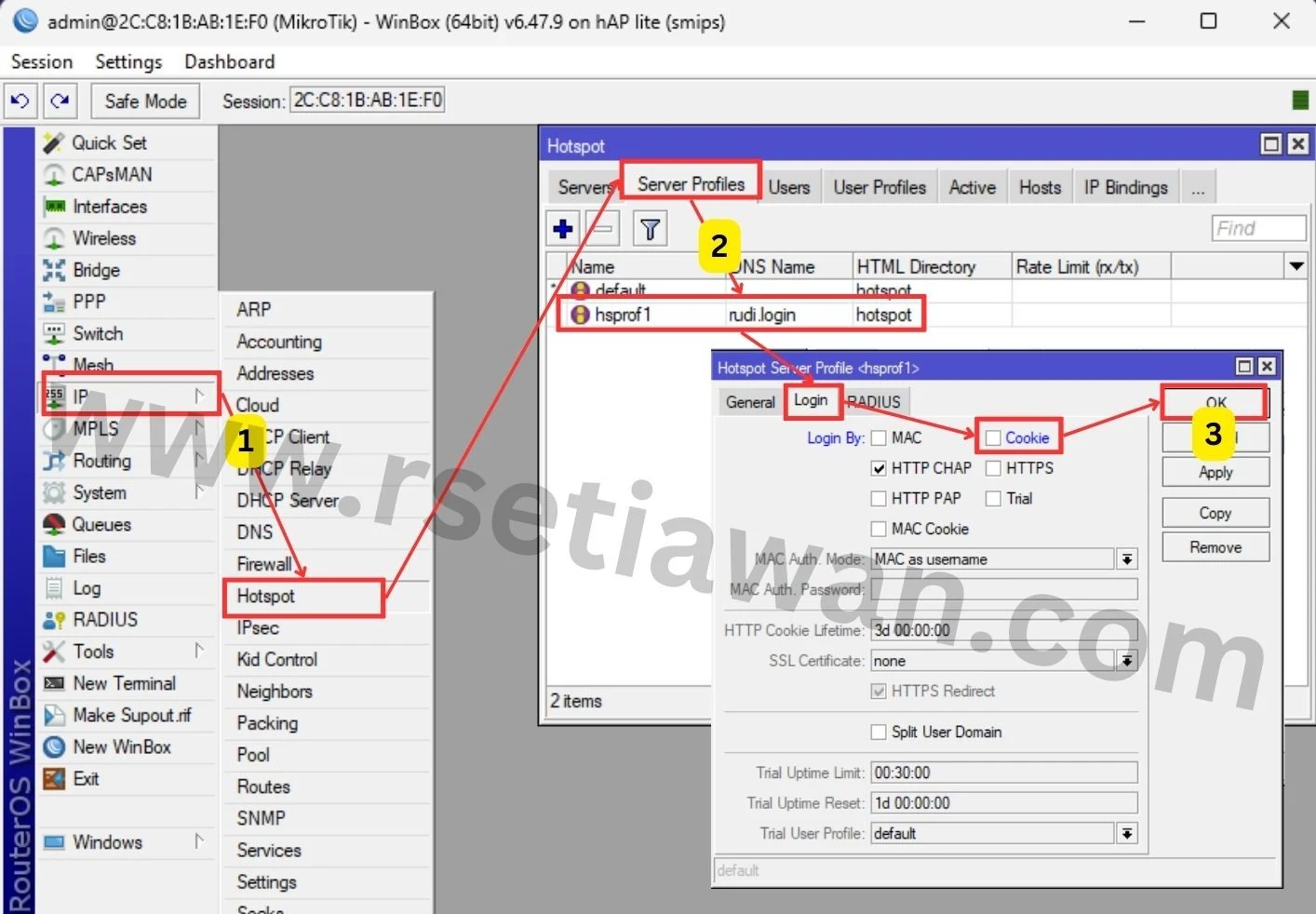 Menonaktifkan fitur Cookie hotspot Server Mikrotik