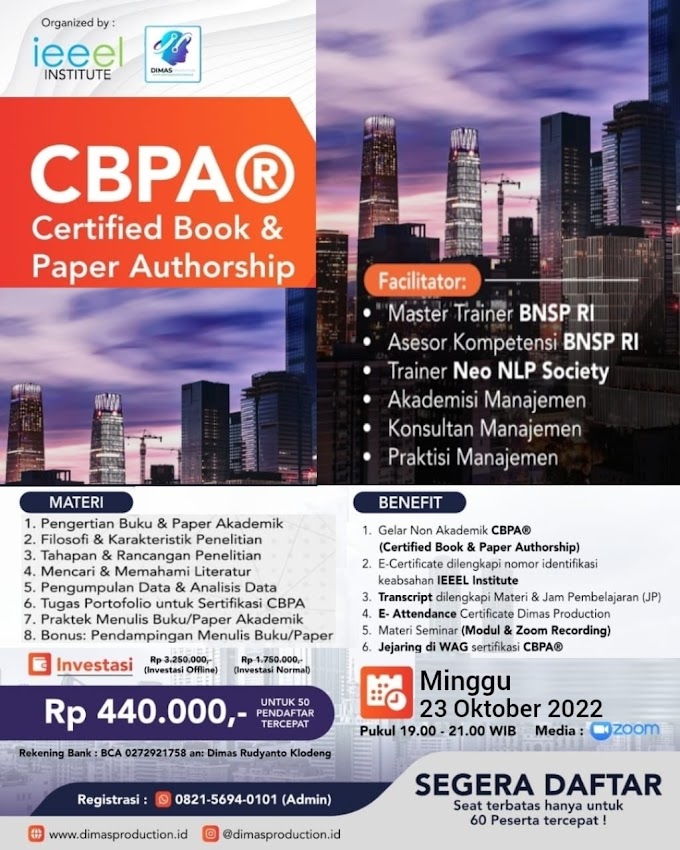 WA.0821-5694-0101 | Certified Book And Paper Authorship (CBPA®) 23 Oktober 2022