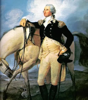 portrait of george washington who practises humility posing beside a horse