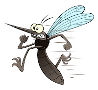A cartoon mosquito running in fear.