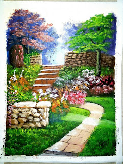 Paint A beautiful flowers garden with Acrylic color,landscape painting