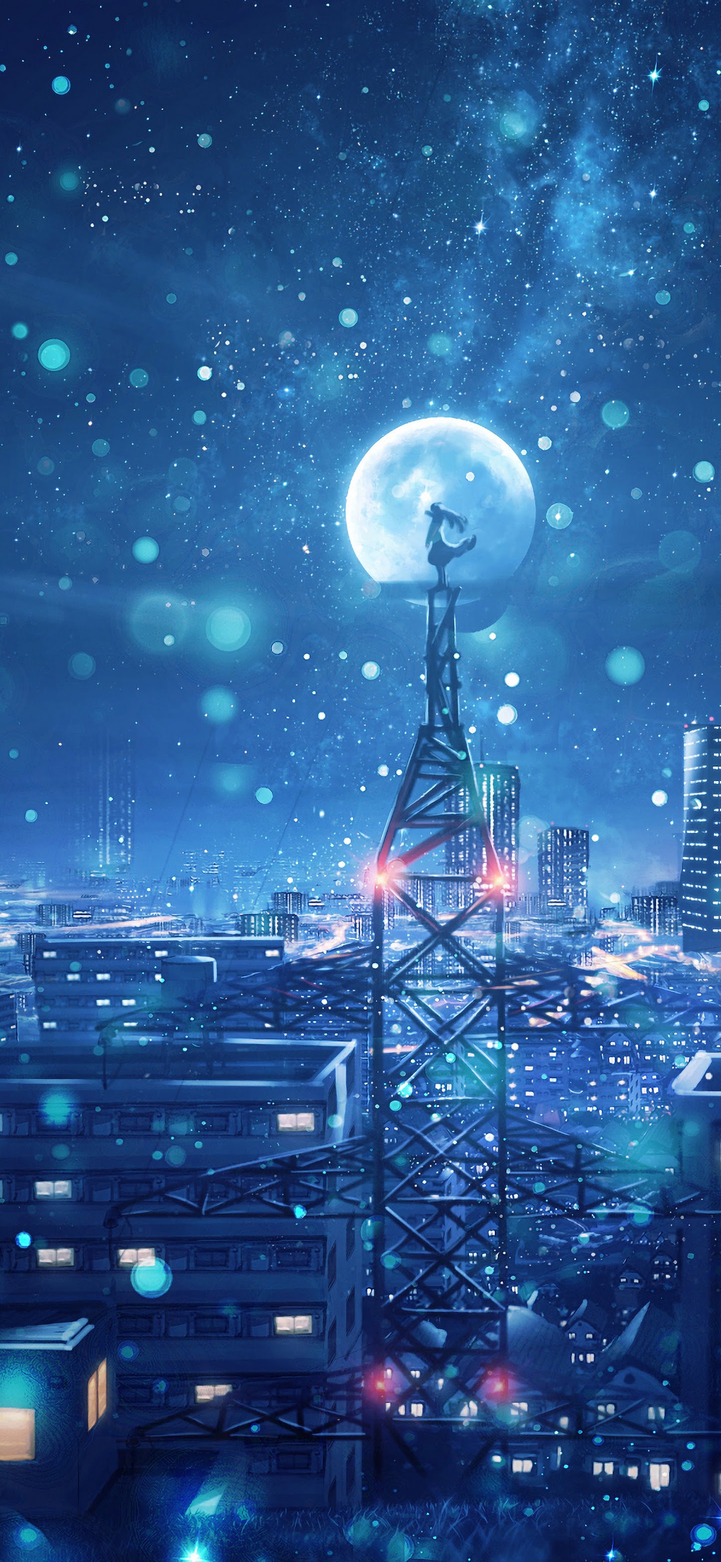 Night Sky City Stars Anime Scenery 4k Wallpaper 135