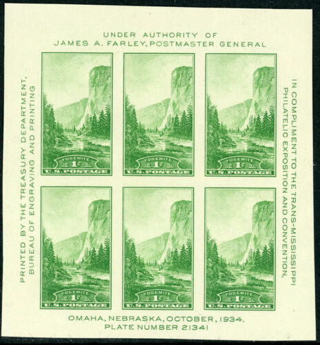 Yosemite 1¢ (1935) Farley Souvenir Sheet of 6