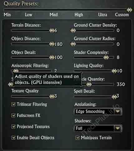 Giảm Texture và tắt Shadows trong game