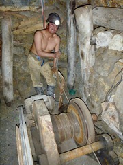 Operating the electric winch.