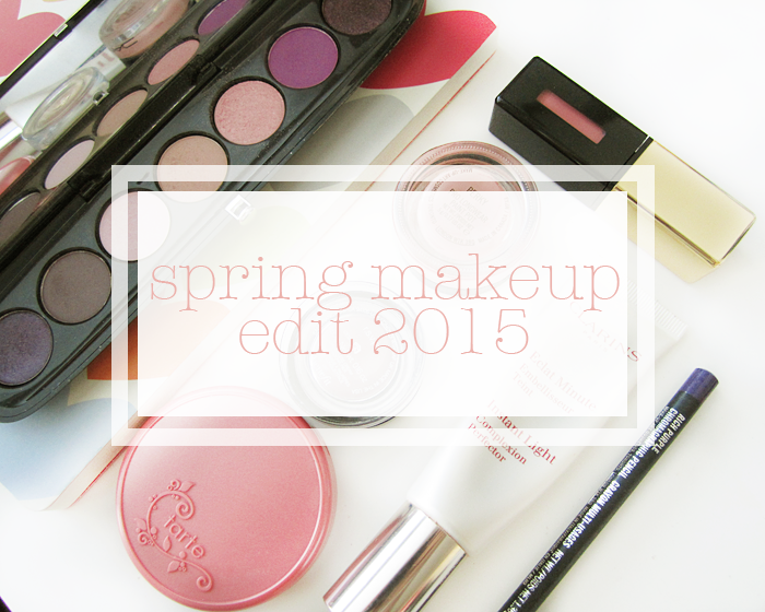 spring makeup, marc jacobs beauty the tease palette, ysl glossy stain 27, mac paint pot perky, tarte blush blissful, benefit creaseless cream rsvp, clarins instant complexion base