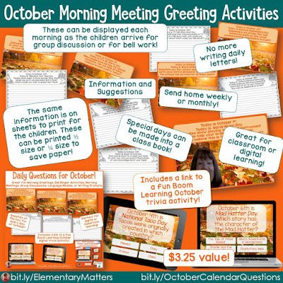 October Resources: Here are several resources, including a few freebies, to help your students learn with seasonal fun! (Fire Safety Week, autumn, football, and Halloween!)