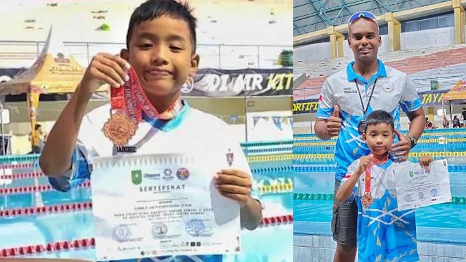 Atlet Renang Kota Pariaman Muhammad Habibie Abrar Raih Pedali Perunggu Pada Kejuaraan Riau Aquatik Junior Sprint V 2024