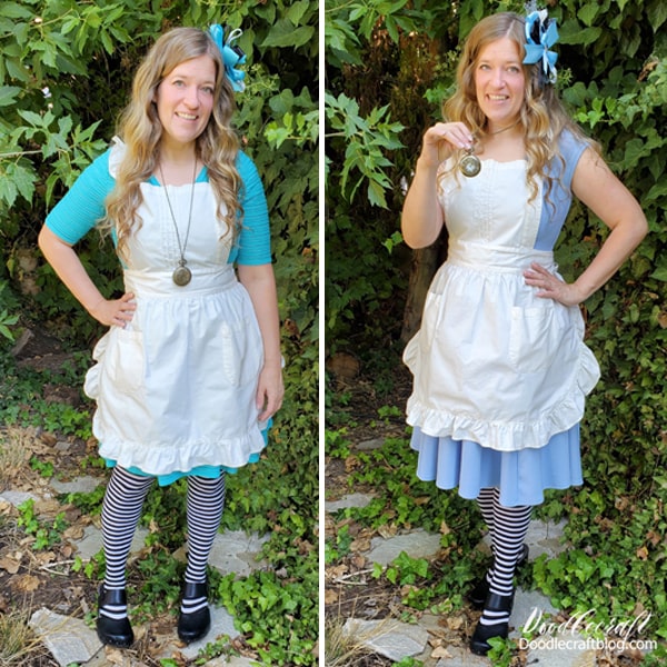 How to Make an Alice in Wonderland Costume!  Here's how to make an easy Alice in Wonderland costume for a themed party, fandom convention or Halloween costume!    I made 2 versions of this costume because I wasn't sure which dress I would prefer...which one do you like best?