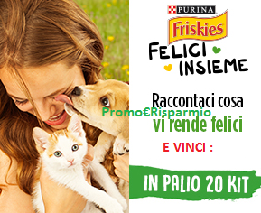 Logo Purina e Friskies ''Felici insieme'' : vinci gratis 20 forniture