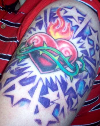 Sacred Heart and Stars Tattoo