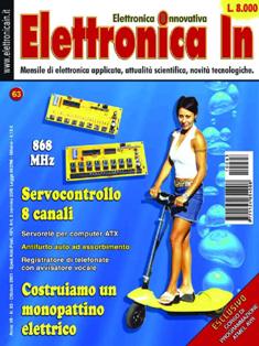 Elettronica In 63 - Ottobre 2001 | ISSN 1124-8548 | TRUE PDF | Mensile | Elettronica
Elettronica In è una rivista mensile (10 numeri all'anno) di elettronica applicata con intenti didattici e divulgativi, rivolta a quanti operano nel campo della progettazione elettronica. 
In particolare ci rivolgiamo a quanti lavorano nei laboratori di Ricerca e Sviluppo e negli Uffici Tecnici di piccole e medie aziende nonché a quanti frequentano Corsi di Studio nel settore elettronico e informatico (studenti universitari e di scuola media superiore) ed ai loro insegnanti.
Prestiamo particolare attenzione anche a coloro che, pur non operando professionalmente in questi campi, sono affascinati dalla possibilità di realizzare in proprio dispositivi elettronici per gli impieghi più vari. 
I contenuti della rivista possono essere suddivisi in due differenti tipologie:
- Progetti pratici;
- Corsi teorici
In ciascun numero della rivista proponiamo progetti tecnologicamente molto avanzati, sia dal punto di vista hardware che software, che cerchiamo di illustrare nella forma più chiara e comprensibile occupandoci delle modalità di funzionamento, dei particolari costruttivi e delle problematiche software. In questo modo il lettore può acquisire e sperimentare in pratica una serie di conoscenze utili per cimentarsi in seguito con progetti simili o ancora più complessi. In ogni caso tutti i circuiti proposti sono originali ed hanno un'utilità immediata.
Nel secondo caso (Corsi teorici) vengono trattati argomenti di grande attualità per i quali non esistono ancora (o esistono in maniera frammentaria) informazioni approfondite. Agli aspetti teorici fanno sempre seguito applicazioni pratiche con le quali verificare sul campo le nozioni teoriche apprese.