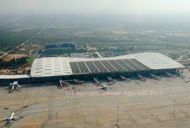 Aerial view of the expanded terminal at Bangalore airport.