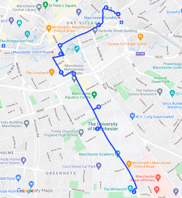 Route from Manchester Piccadilly to Whitworth Art Gallery