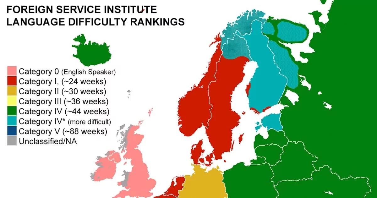 This Map Reveals How Long It Takes English Speakers To Learn Each European Language