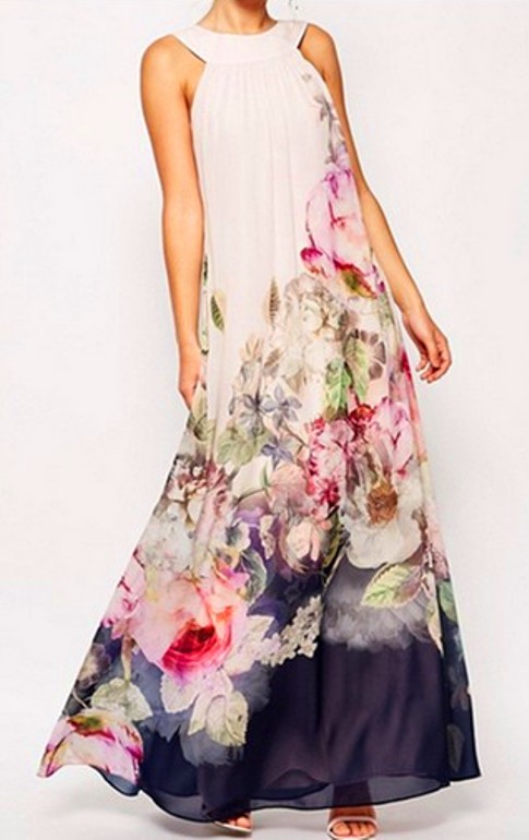 Crew Neck Backless Bohemian Maxi Dresses (Price:$ 19.95)