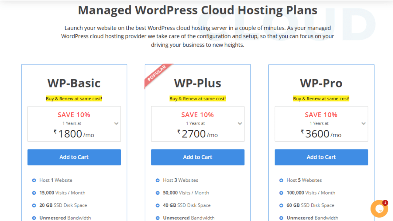 MilesWeb Managed WordPress Cloud Hosting Plans & Pricing