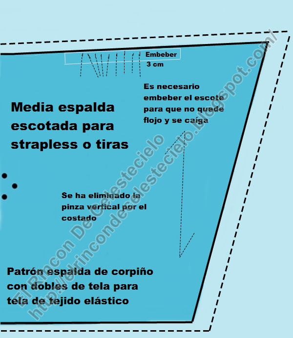 Mostrando forma de embeber escote a mitad de espalda en patrón de corpiño