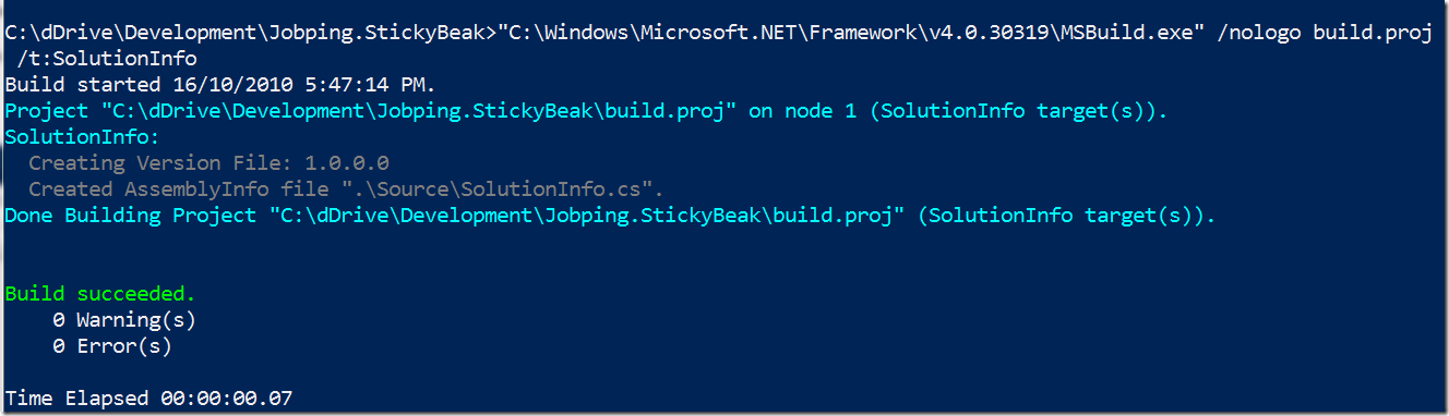 Output from SolutionInfo