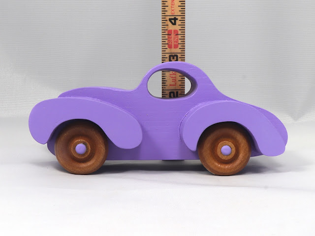 Wood Toy Car Handmade And Finished With Lavender Acrylic Paint and Amber Shellac Fat Fendered Freaky Ford Coupe