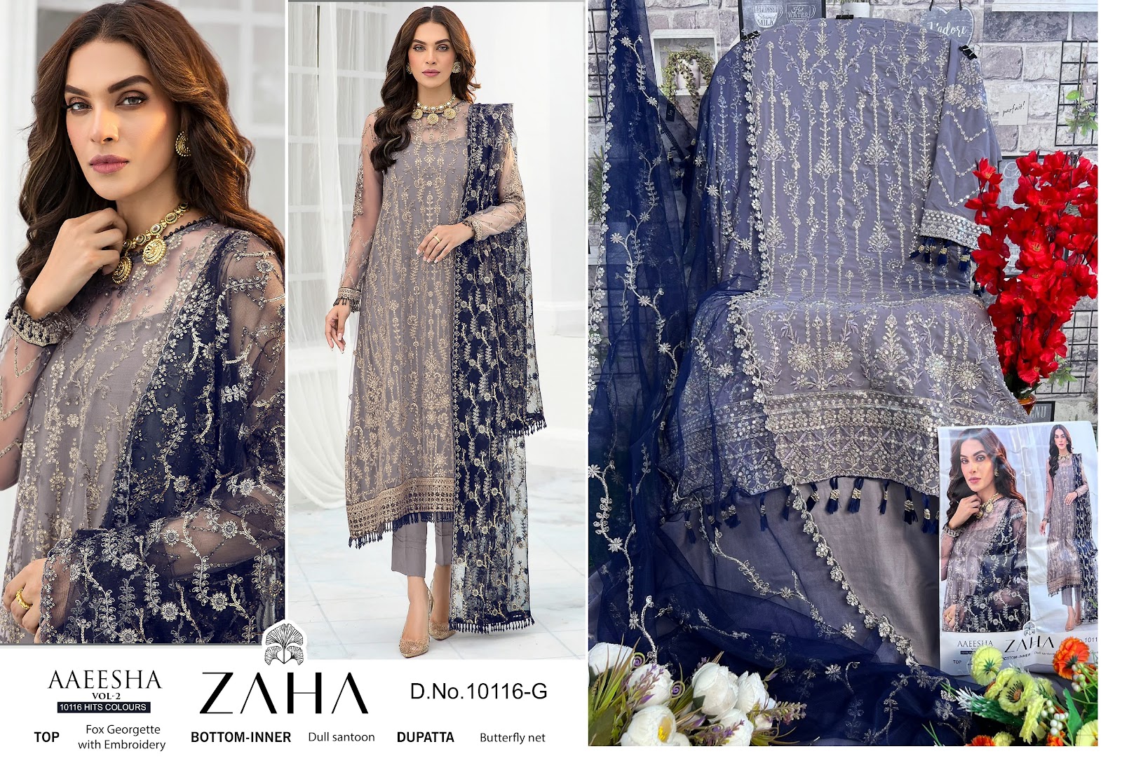 Aaeesha Vol 2-10116 Zaha Georgette Embroidery Work Pakistani Salwar Suits