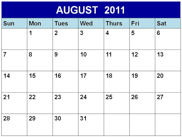 august calendar 2011 printable. Free Homemade Blank Calendar