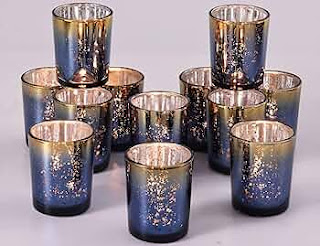Navy & Gold Votive Candle Holders Set of 12